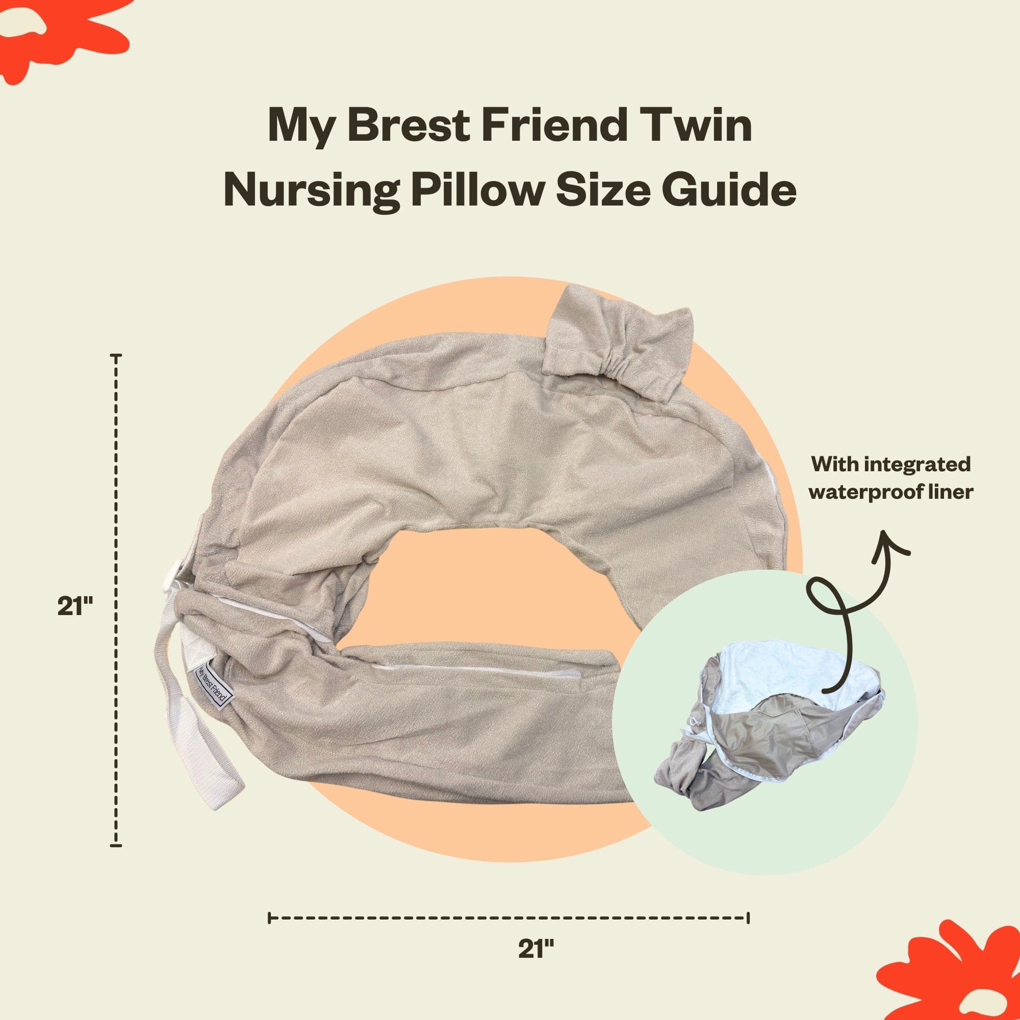 New & Improved Twin & Plus Nursing Pillow Slipcover with Integrated Waterproof Liner
