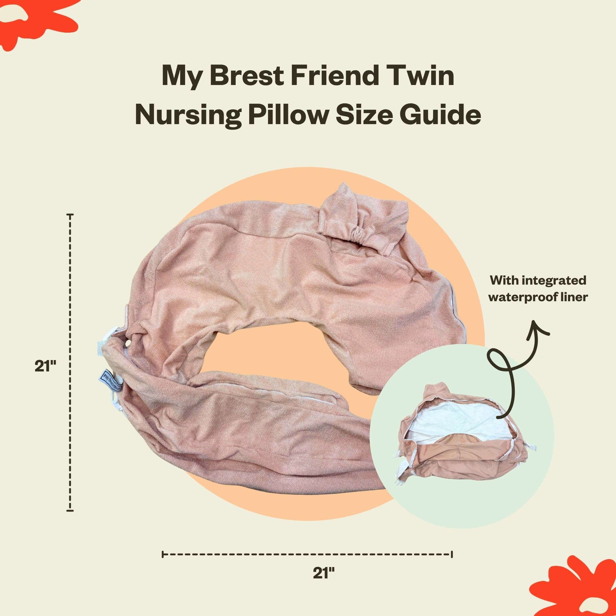 New & Improved Twin & Plus Nursing Pillow Slipcover with Integrated Waterproof Liner